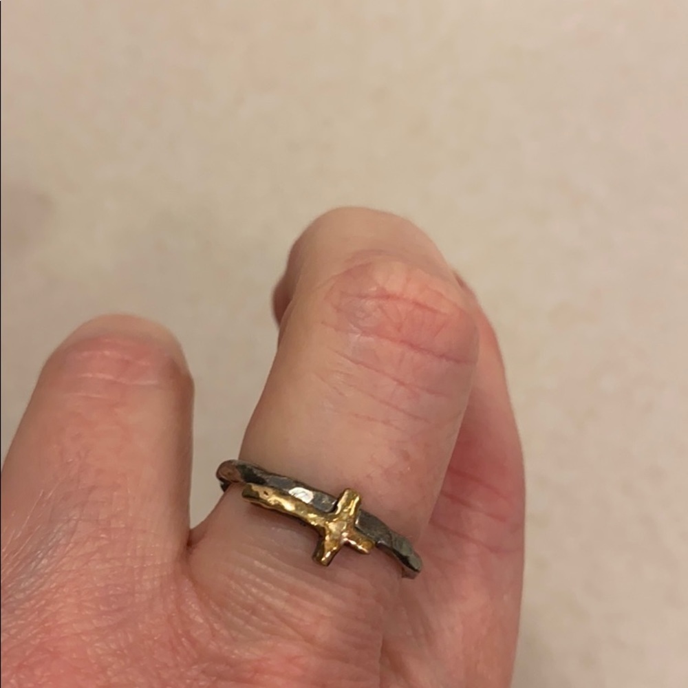 Vtg Silpada Hammered Silver and Gold Cross Ring